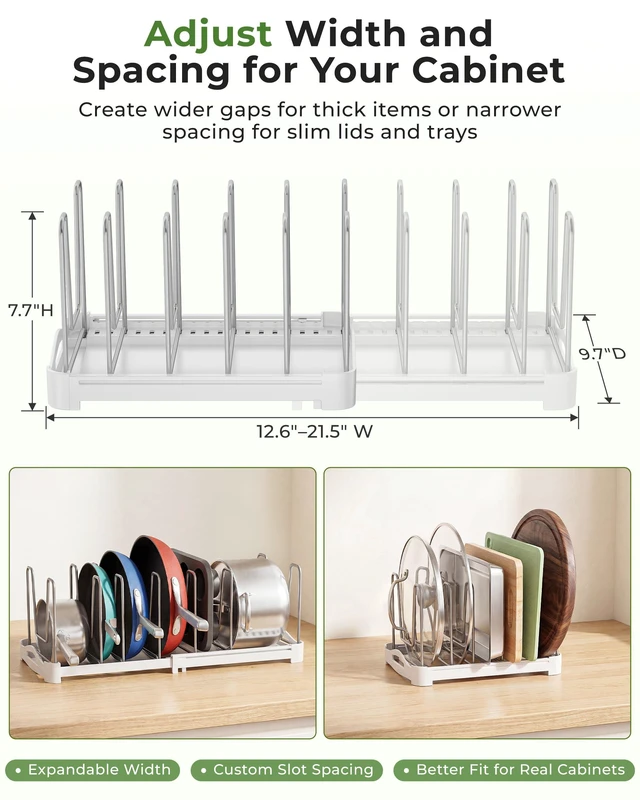 Alt view image 7 of 7 - Adjustable Bakeware Organizer Pot Lid Holder Rack for Pots, Cake Molds, Cutting Boards, Mats, Cookware, GS02SS, Pack of 2