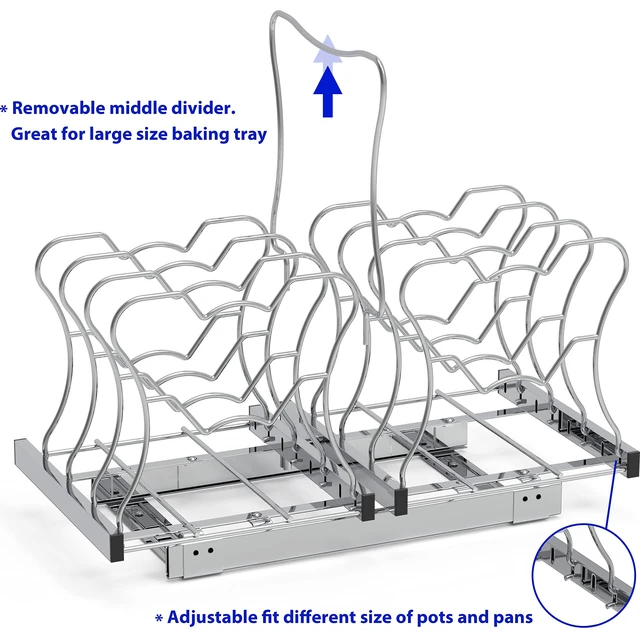 Alt view image 3 of 7 - Under Cabinet Pull Out Sliding Shelf Organizer, Chrome | for Kitchen Pan and Pot Lid Organizer