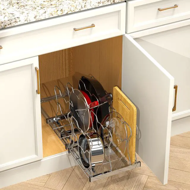 Alt view image 2 of 7 - Under Cabinet Pull Out Sliding Shelf Organizer, Chrome | for Kitchen Pan and Pot Lid Organizer