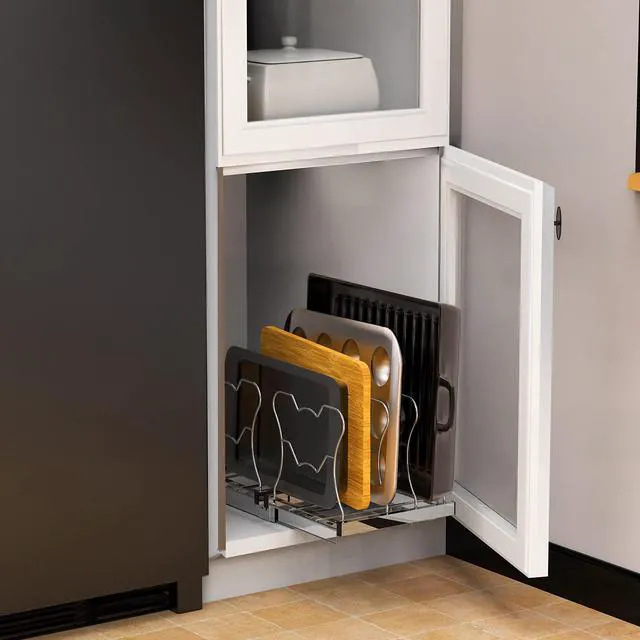 Alt view image 5 of 7 - Under Cabinet Pull Out Sliding Shelf Organizer, Chrome | for Kitchen Pan and Pot Lid Organizer