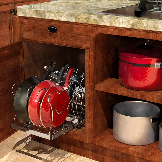 Alt view image 4 of 7 - Under Cabinet Pull Out Sliding Shelf Organizer, Chrome | for Kitchen Pan and Pot Lid Organizer