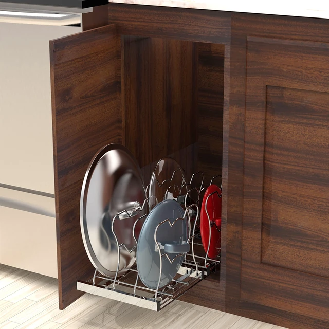 Alt view image 6 of 7 - Under Cabinet Pull Out Sliding Shelf Organizer, Chrome | for Kitchen Pan and Pot Lid Organizer