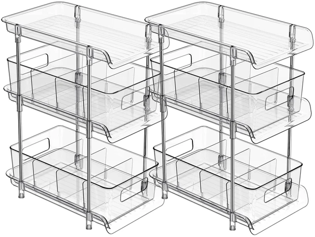 Main image of 2Set 3 Tier Clear Bathroom Organizer with Dividers, Pull-Out Pantry Organization and Storage, Multi-Purpose Under Sink Organizers and Storage, Vanity Skincare Cosmetic Closet Organizer Medicine Bins