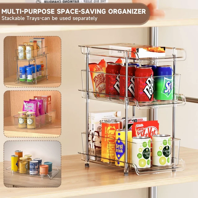 Alt view image 4 of 7 - 2Set 3 Tier Clear Bathroom Organizer with Dividers, Pull-Out Pantry Organization and Storage, Multi-Purpose Under Sink Organizers and Storage, Vanity Skincare Cosmetic Closet Organizer Medicine Bins