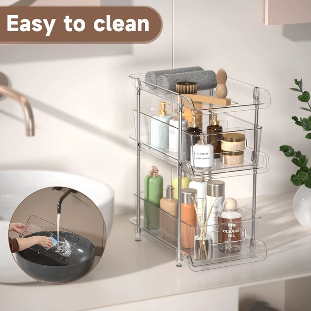 Alt view image 7 of 7 - 2Set 3 Tier Clear Bathroom Organizer with Dividers, Pull-Out Pantry Organization and Storage, Multi-Purpose Under Sink Organizers and Storage, Vanity Skincare Cosmetic Closet Organizer Medicine Bins