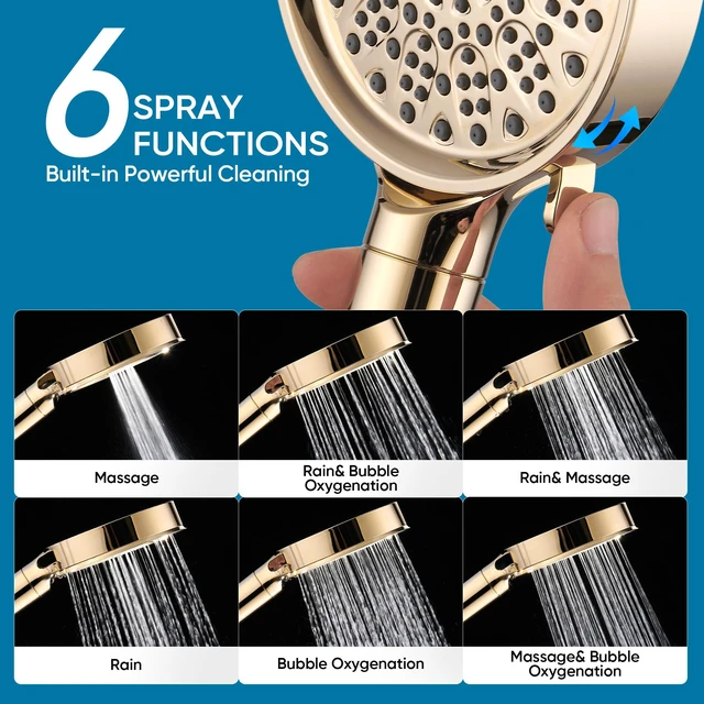 Alt view image 5 of 7 - Filtered Shower Head with Handheld, High Pressure 6 Spray Mode Showerhead with Filters, Water Softener Filters Beads for Hard Water - Remove Chlorine - Reduces Dry Itchy Skin, Egyptian Gold