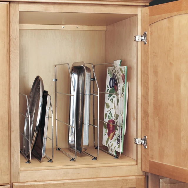 Alt view image 2 of 7 - 18" Bakeware and Tray Divider for Wall/Base Cabinets, Chrome | Baking & Cookie Sheet Organizer, Min Opening Width of 3",