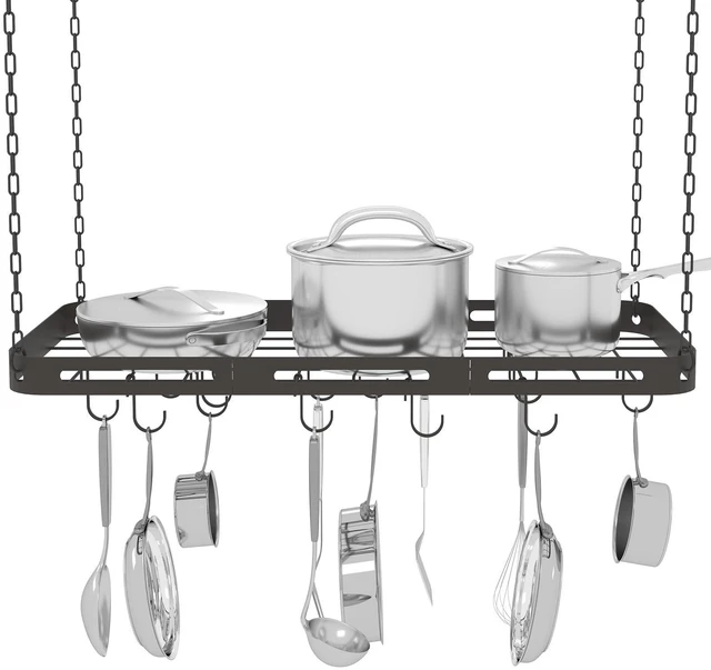 Main image of 33 Pots and Pans Hanging Rack, Black Metal Hanging Pot Rack Ceiling Mount | Heavy-duty Metal Square Kitchen Ceiling Pot Rack with 15 Hooks, Pot and Pan Hanger for Kitchen Cookware Utensils