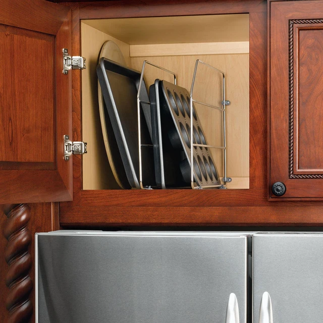 Alt view image 5 of 7 - 18" Bakeware and Tray Divider for Wall/Base Cabinets, Chrome | Baking & Cookie Sheet Organizer, Min Opening Width of 3",