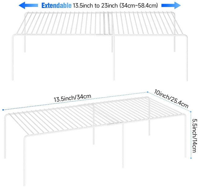Alt view image 2 of 6 - 4Pack Expandable Storage Shelf, 13.5"~23" L x 9.4" W x 5.5" H, White | Adjustable Rustproof Metal Wire Spice Rack, Space Saver Kitchen Storage Shelves for Pan, Pot, Countertop, Drawer, Fridge