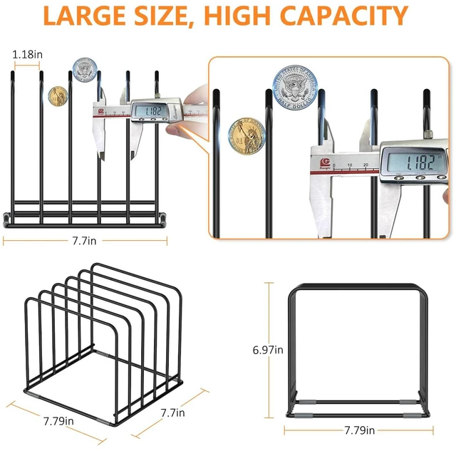 Alt view image 2 of 7 - Kitchen Cabinet Organizer, Steel Cookware Holder, Divided Holder with 5 Slots for Skillets Baking Tray and Chopping Board Rack - Baking Pan Holder Storage (2 PCS)