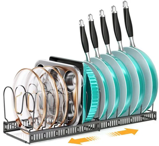 Main image of Expandable Pot Pan Lid Organizers inside Cabinet, 12 Divider-Black | Expandable 11.822.9", 12 Adjustable Divider, Tool-Free Assembly, Non-Slip, Scratch-Proof, For Pan Lid Cutting Board Bakeware