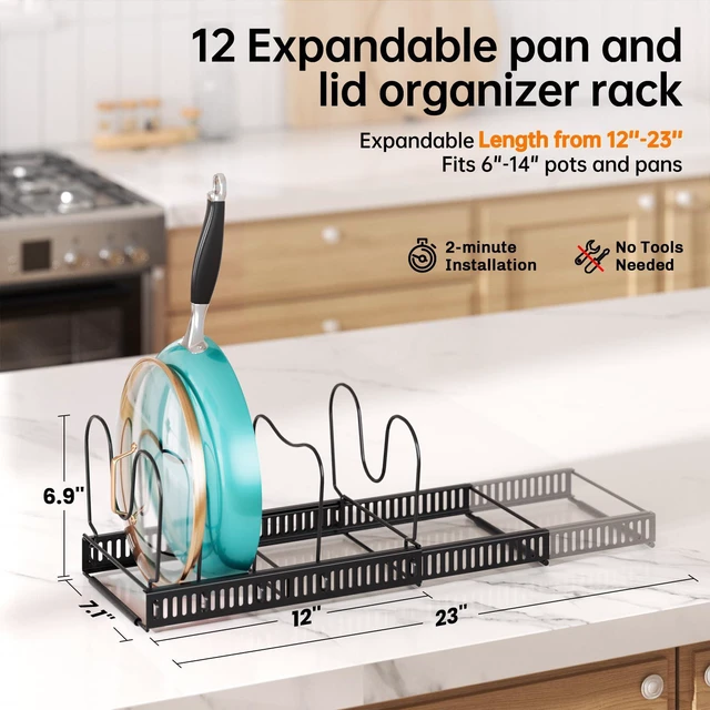 Alt view image 2 of 7 - Expandable Pot Pan Lid Organizers inside Cabinet, 12 Divider-Black | Expandable 11.822.9", 12 Adjustable Divider, Tool-Free Assembly, Non-Slip, Scratch-Proof, For Pan Lid Cutting Board Bakeware