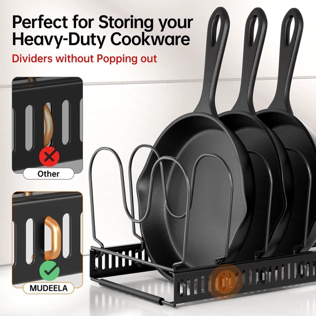 Alt view image 3 of 7 - Expandable Pot Pan Lid Organizers inside Cabinet, 12 Divider-Black | Expandable 11.822.9", 12 Adjustable Divider, Tool-Free Assembly, Non-Slip, Scratch-Proof, For Pan Lid Cutting Board Bakeware