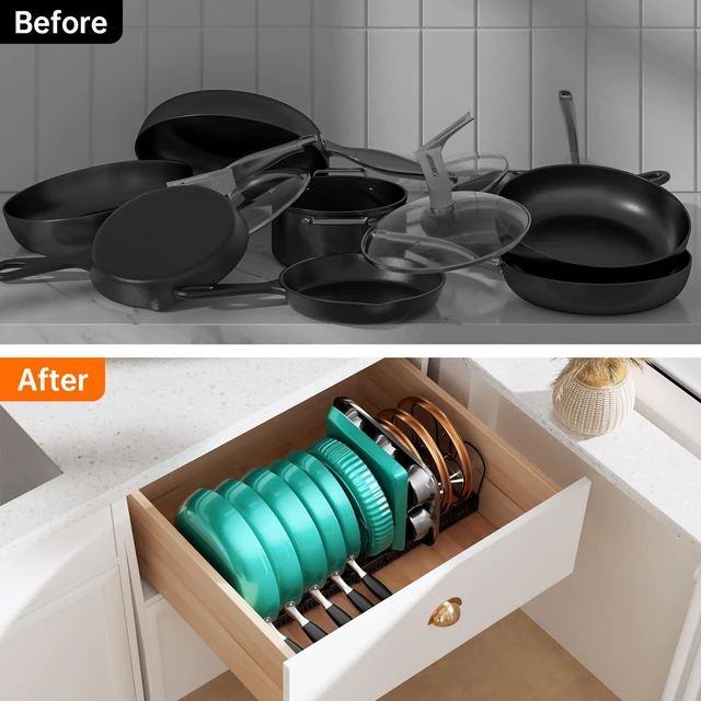 Alt view image 6 of 7 - Expandable Pot Pan Lid Organizers inside Cabinet, 12 Divider-Black | Expandable 11.822.9", 12 Adjustable Divider, Tool-Free Assembly, Non-Slip, Scratch-Proof, For Pan Lid Cutting Board Bakeware