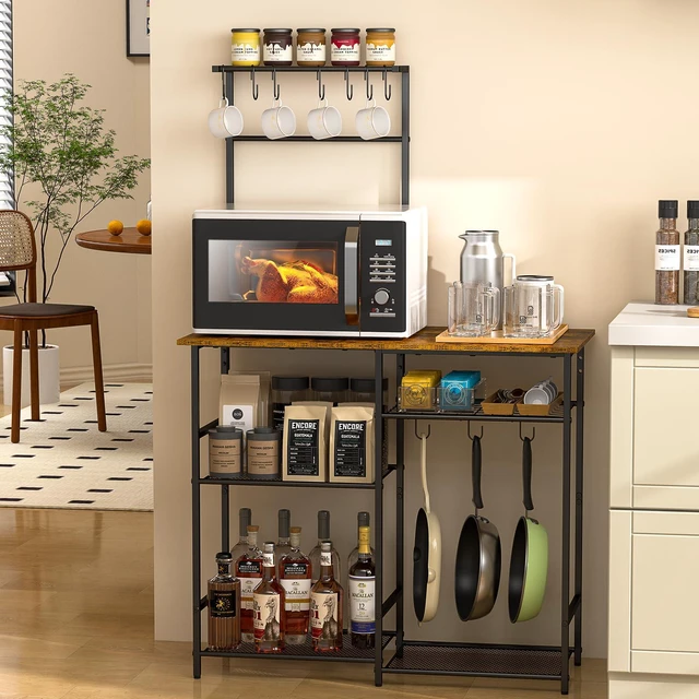 Main image of Baker's Rack for Kitchen with Storage, Microwave Stand with Adjustable Shelves and 10 S Hooks, 6-Tier Coffee Bar Station, Kitchen Shelves for Spices, Pots, Rustic Brown