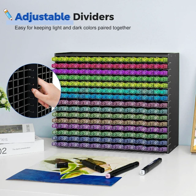 Alt view image 3 of 6 - Art Marker Storage Rack for 300 Markers, Black | Watercolour Brushes Pens Color Pencils Organizer Holder for Desk