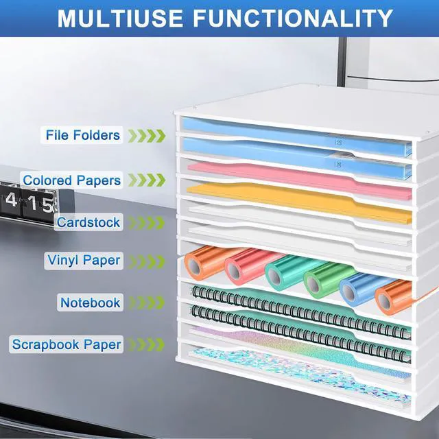 Alt view image 3 of 7 - 12x12 Scrapbook Paper Organizer Storage,12 Tier Desk File Organizer with Adjustable Shelves,Desktop 12 Slots File Sorter Storage Wide Document Holder Cabinets Letter Mail Tray for Home SchoolOffice