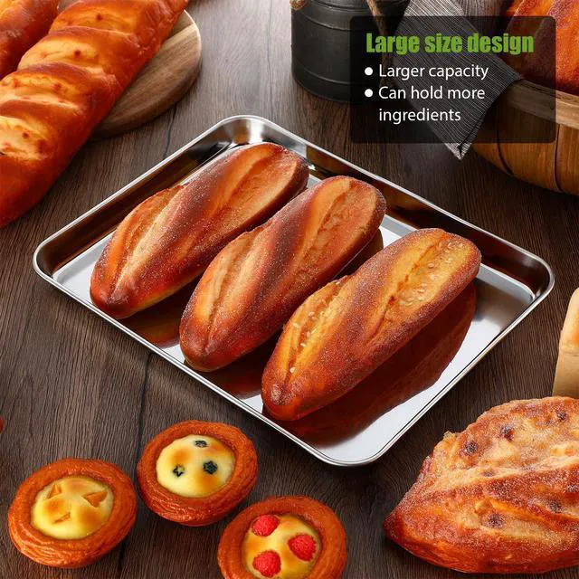 Alt view image 4 of 6 - 6 Pcs Baking Sheet Set Stainless Steel Cookie Sheet Cookie Baking Pan Bakeware Oven Tray Dishwasher Safe Commercial Grade Pans(12x9.5x1 Inch)