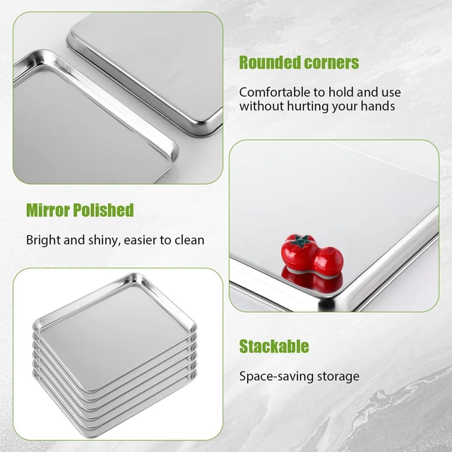 Alt view image 3 of 6 - 6 Pcs Baking Sheet Set Stainless Steel Cookie Sheet Cookie Baking Pan Bakeware Oven Tray Dishwasher Safe Commercial Grade Pans(12x9.5x1 Inch)