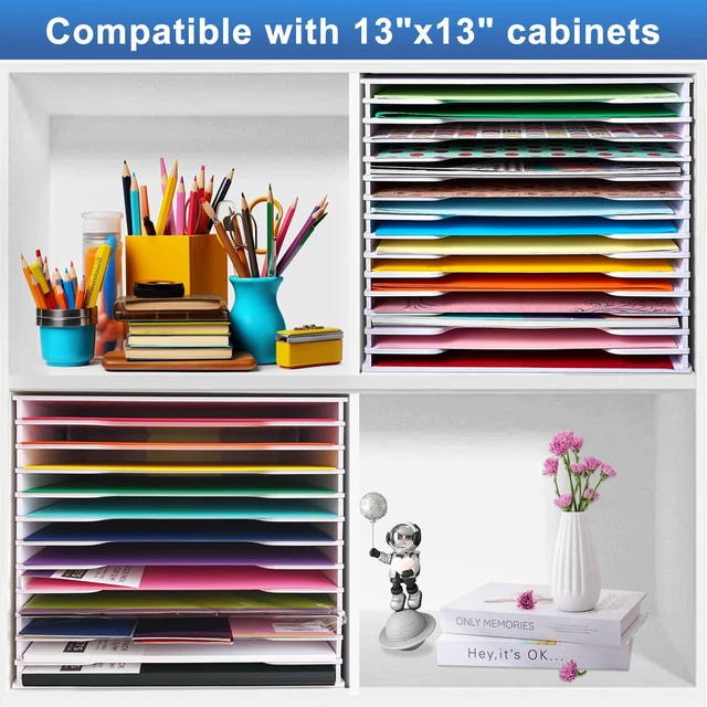 Alt view image 6 of 7 - 12x12 Scrapbook Paper Organizer Storage,12 Tier Desk File Organizer with Adjustable Shelves,Desktop 12 Slots File Sorter Storage Wide Document Holder Cabinets Letter Mail Tray for Home SchoolOffice