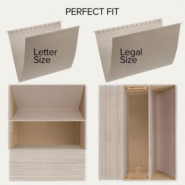 Alt view image 5 of 7 - Decorative File Organizer Box Set of 2 - Collapsible Linen Filing Cabinets | Stores Documents and Hanging File Folders - Portable Office Crates with Lid and Handles for Easy Slide Access