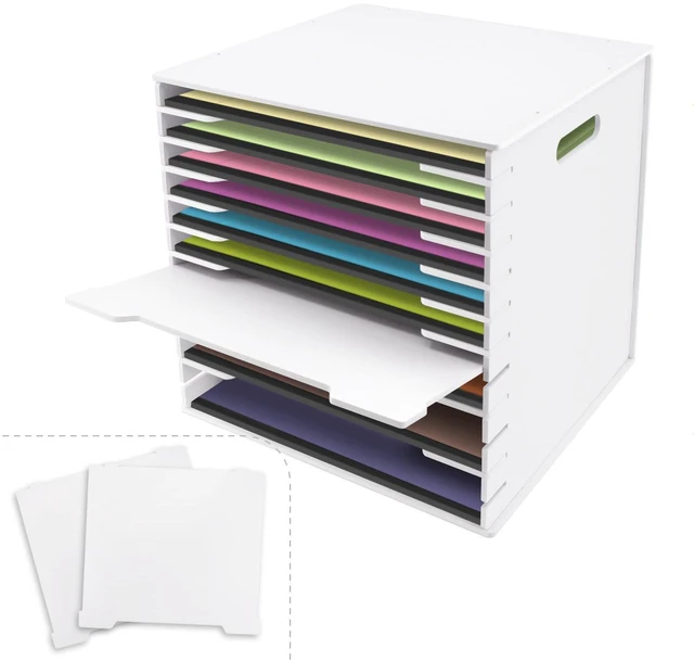 Main image of 12x12 Paper Storage Organizer - 13 Tier Desk File Organizer with Adjustable Shelves, Letter Mail Tray, 12x12 Stackable Scrapbook Paper Storage Cube for Home Office Classroom