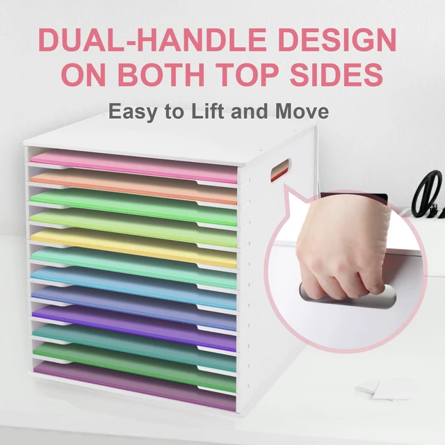 Alt view image 5 of 7 - 12x12 Paper Storage Organizer - 13 Tier Desk File Organizer with Adjustable Shelves, Letter Mail Tray, 12x12 Stackable Scrapbook Paper Storage Cube for Home Office Classroom