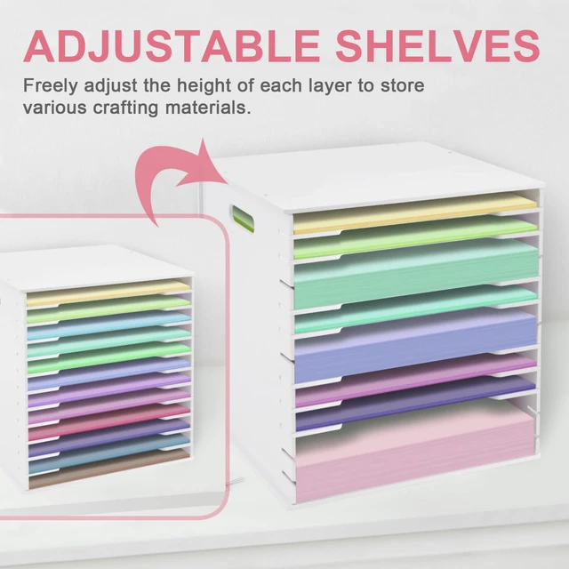 Alt view image 6 of 7 - 12x12 Paper Storage Organizer - 13 Tier Desk File Organizer with Adjustable Shelves, Letter Mail Tray, 12x12 Stackable Scrapbook Paper Storage Cube for Home Office Classroom