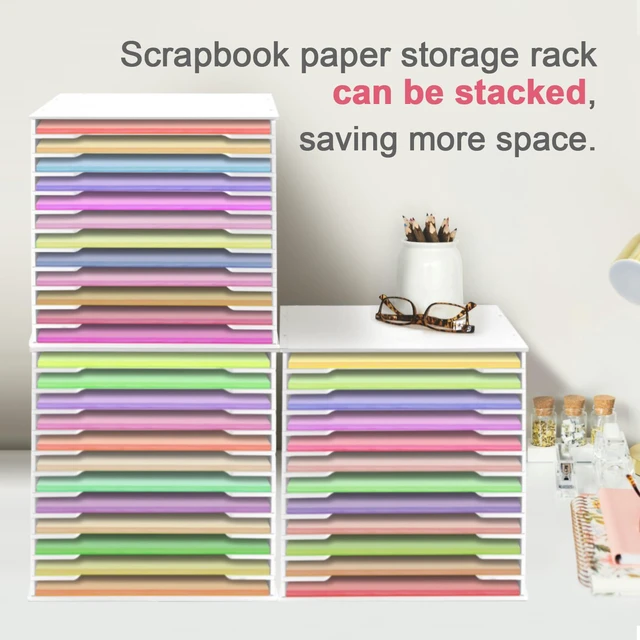 Alt view image 7 of 7 - 12x12 Paper Storage Organizer - 13 Tier Desk File Organizer with Adjustable Shelves, Letter Mail Tray, 12x12 Stackable Scrapbook Paper Storage Cube for Home Office Classroom