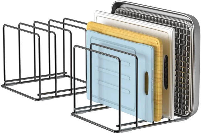 Main image of Kitchen Organizer Rack - 4-Slot Heavy-Duty Holder for Cutting Boards,Cookware Rust-Resistant, Space-Saving Design with Non-Slip Feet for Countertop and Cabinet Storage (2 Pack)