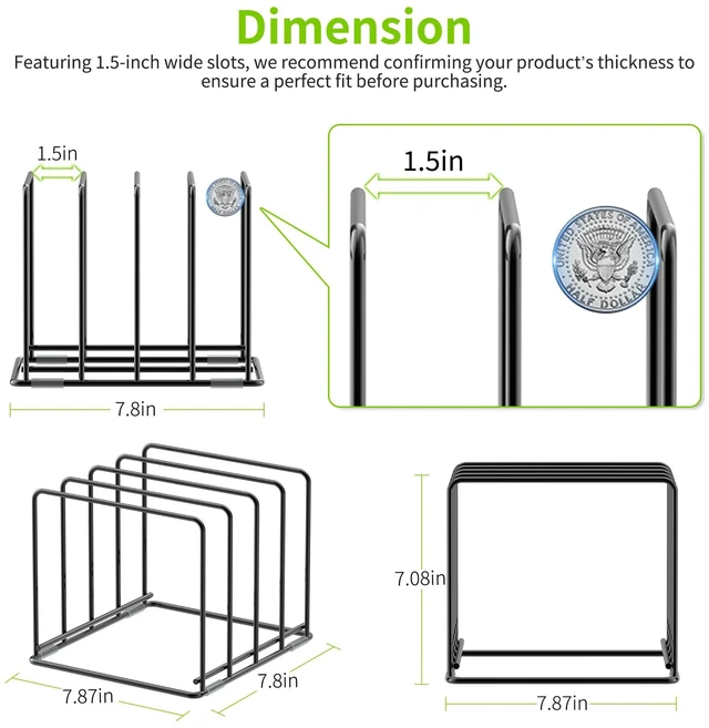 Alt view image 2 of 7 - Kitchen Organizer Rack - 4-Slot Heavy-Duty Holder for Cutting Boards,Cookware Rust-Resistant, Space-Saving Design with Non-Slip Feet for Countertop and Cabinet Storage (2 Pack)