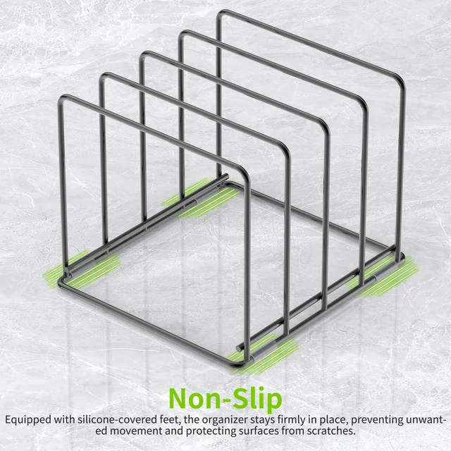 Alt view image 6 of 7 - Kitchen Organizer Rack - 4-Slot Heavy-Duty Holder for Cutting Boards,Cookware Rust-Resistant, Space-Saving Design with Non-Slip Feet for Countertop and Cabinet Storage (2 Pack)