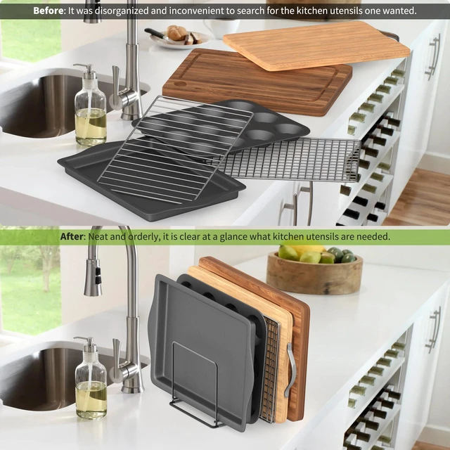 Alt view image 7 of 7 - Kitchen Organizer Rack - 4-Slot Heavy-Duty Holder for Cutting Boards,Cookware Rust-Resistant, Space-Saving Design with Non-Slip Feet for Countertop and Cabinet Storage (2 Pack)