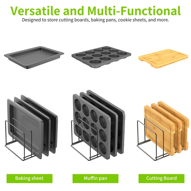 Alt view image 4 of 7 - Kitchen Organizer Rack - 4-Slot Heavy-Duty Holder for Cutting Boards,Cookware Rust-Resistant, Space-Saving Design with Non-Slip Feet for Countertop and Cabinet Storage (2 Pack)