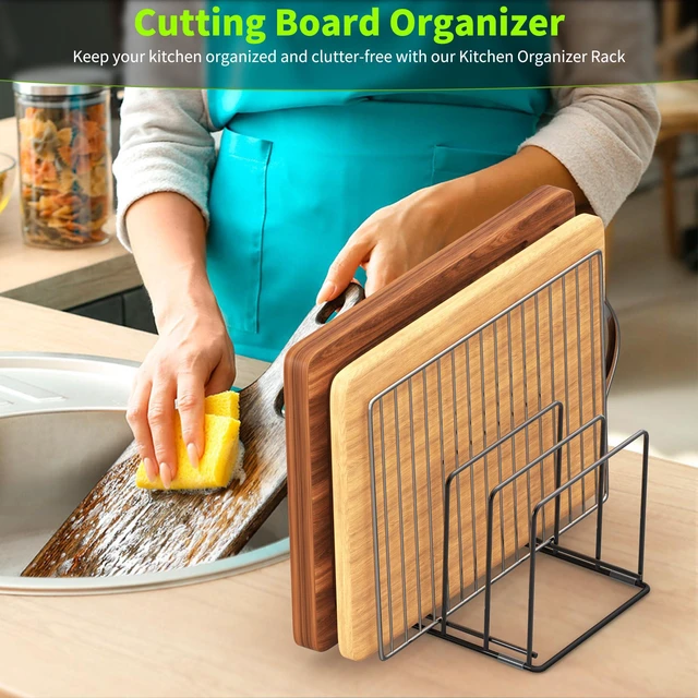 Alt view image 5 of 7 - Kitchen Organizer Rack - 4-Slot Heavy-Duty Holder for Cutting Boards,Cookware Rust-Resistant, Space-Saving Design with Non-Slip Feet for Countertop and Cabinet Storage (2 Pack)