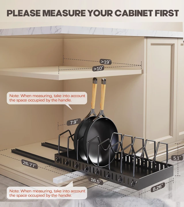 Alt view image 2 of 7 - Pull Out Pots and Pans Organizer Under Cabinet, Sliding Lid Holder and Pan Rack in Kitchen, Slide Out Inside Cabinet Storage for Pot Lid, Bakeware, Dishes, 8 Adjustable Dividers, 2 Pack Black