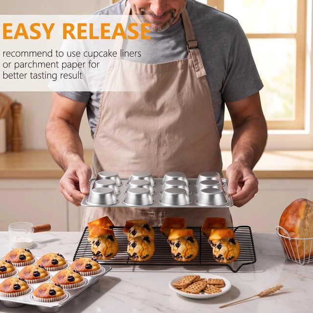 Alt view image 4 of 7 - 9 Piece Bakeware Sets, Stainless Steel Baking Pans Set for Cooking | Baking Sheet with Cooling Rack, Round/Square Cake Pans, Bread Loaf Pan, Muffin Pan, Roasting Pan, Oven & Dishwasher Safe