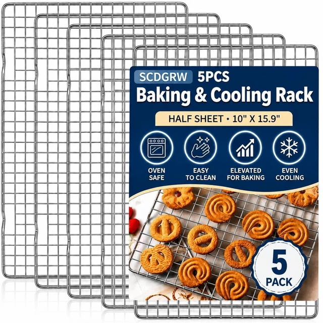Main image of Cooling Rack Set of 2, 10" x 16" No Warp Heavy Duty Stainless Steel Baking Rack - Fits Jelly Roll Cookie Sheet Pan, Oven Safe 575°F, for Baking, Roasting & Dehydrating, Dishwasher Safe