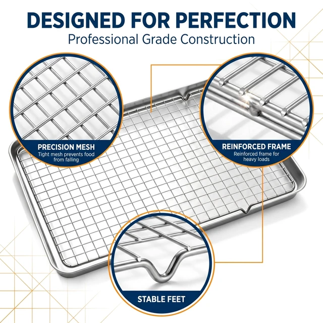 Alt view image 3 of 7 - Cooling Rack Set of 2, 10" x 16" No Warp Heavy Duty Stainless Steel Baking Rack - Fits Jelly Roll Cookie Sheet Pan, Oven Safe 575°F, for Baking, Roasting & Dehydrating, Dishwasher Safe