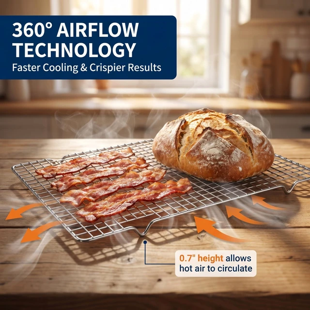 Alt view image 4 of 7 - Cooling Rack Set of 2, 10" x 16" No Warp Heavy Duty Stainless Steel Baking Rack - Fits Jelly Roll Cookie Sheet Pan, Oven Safe 575°F, for Baking, Roasting & Dehydrating, Dishwasher Safe