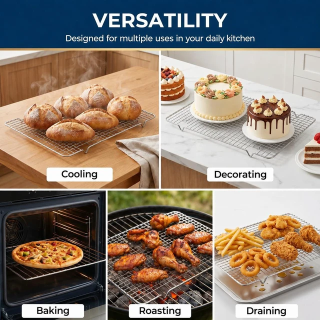 Alt view image 6 of 7 - Cooling Rack Set of 2, 10" x 16" No Warp Heavy Duty Stainless Steel Baking Rack - Fits Jelly Roll Cookie Sheet Pan, Oven Safe 575°F, for Baking, Roasting & Dehydrating, Dishwasher Safe