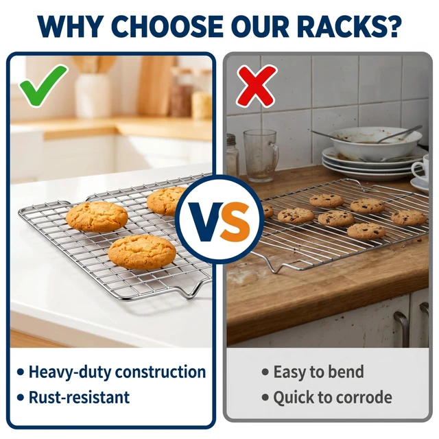 Alt view image 7 of 7 - Cooling Rack Set of 2, 10" x 16" No Warp Heavy Duty Stainless Steel Baking Rack - Fits Jelly Roll Cookie Sheet Pan, Oven Safe 575°F, for Baking, Roasting & Dehydrating, Dishwasher Safe