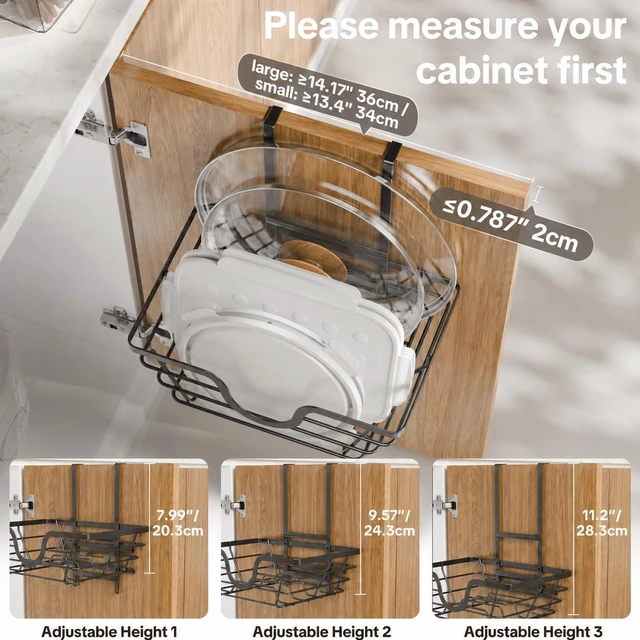 Alt view image 2 of 7 - Pot Lid Organizer 2 Pack, Adjustable Kitchen Pot Lid Holder Inside Cabinet, Kitchen Cabinet Organizer Hanging for Food Storage Container, Pot, Pan Lid & Bakeware, Black