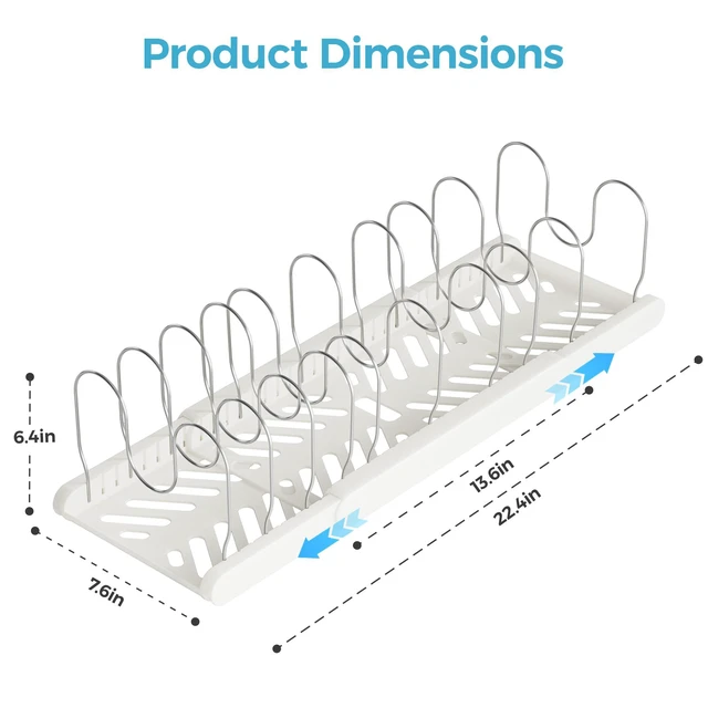 Alt view image 3 of 7 - 2 Pack Expandable Pots and Pans Organizer for Food Storage Container | Dual-Sided extendable base, 10 Adjustable dividers, Serves as lid holders, Designed for under or inside cabinet, Sturdy