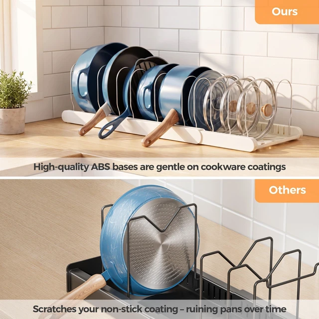 Alt view image 5 of 7 - 2 Pack Expandable Pots and Pans Organizer for Food Storage Container | Dual-Sided extendable base, 10 Adjustable dividers, Serves as lid holders, Designed for under or inside cabinet, Sturdy