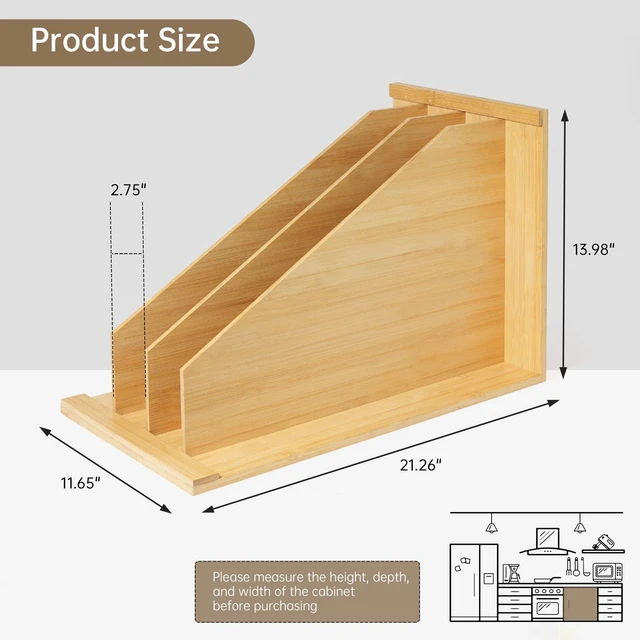 Alt view image 2 of 7 - Tray Dividers for Kitchen Cabinetscookie sheet divider for cabinet | (14"H x 21.3"D) - Bamboo Cabinet Organizer with 3 Dividers for Cookie Sheets, Baking Pans, Cutting Boards & Pot Lids