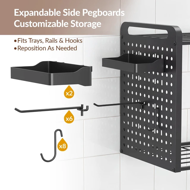 Alt view image 6 of 7 - Wall Mounted Pot Rack, 2-Tier Kitchen Organizer, 14 Hooks, Black | Rust and Scratch Resistant Thickened Frame Supporting Heavy Cast Iron Skillets with Complete Hardware