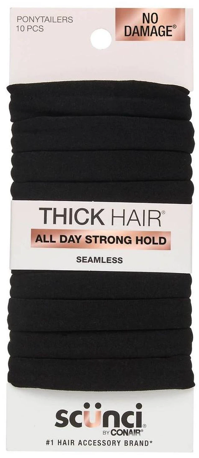 Main image of No Damage Super Comfy Hosiery Elastic Hair Tie Ponytailers - Black - Thick Hair - 10pcs