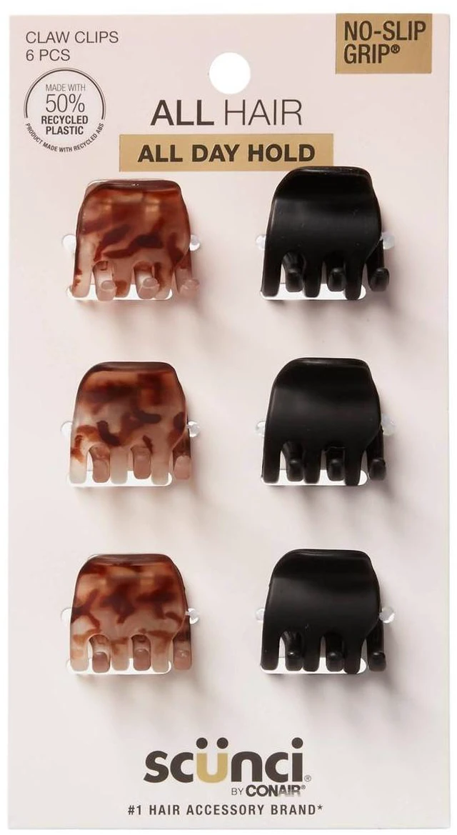 Main image of No-Slip Grip Mini Claw Clips - Matte Tortoise/Black - All Hair - 6pcs: Hair Styling, Solid Pattern